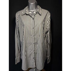 Worthington Button Up Collared Cuffed Long Sleeve Shirt Grey Black White Striped
